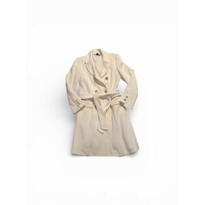 Elegant Double Breasted Strap Tight Fit Long Women's Split Coat Off White Medium